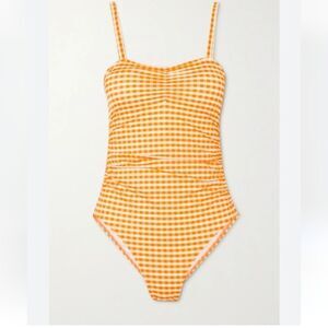 Peony Le Jardins Mandarin Square Neck One-piece Swimsuit In Orange and white